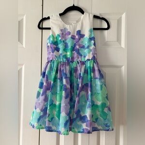 The Children's Place White Dress with Aqua, Teal & Lavender Floral Wash